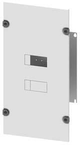 Metal plate with four fixing elements at the corners, two rectangular openings in the centre.