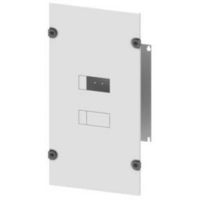 Metal plate with four fixing elements at the corners, two rectangular openings in the centre.