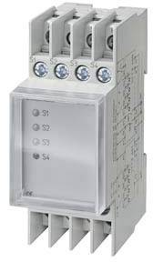 A grey control module with four blue screw terminals on top and four LED indicators S1 to S4 on the front.