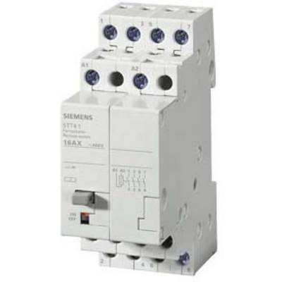 Grey and white Siemens circuit breaker with blue rotary knobs, labels, and a lever marked 'ON' and 'OFF'.