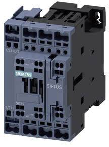 A dark blue electrical switchgear device with 'SIEMENS SIRIUS' printed on it, numerous connection terminals visible, suitable for industrial applications.