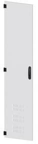 White door with black hinges and handle on the right side, slightly ajar.