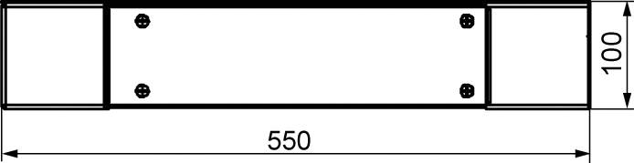 Technical drawing of a rectangular object with dimensions of 100 and 550, screw holes at the corners.