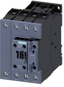 A Siemens electrical contactor with connections and screw terminals, for use in industrial control systems.