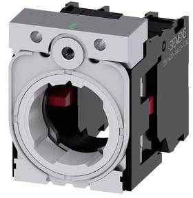 'A black and silver electrical component from Siemens, presumably a switch housing, with a central round opening mechanism.'