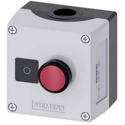 A grey plastic casing with a large red emergency button and a small black button on the front.