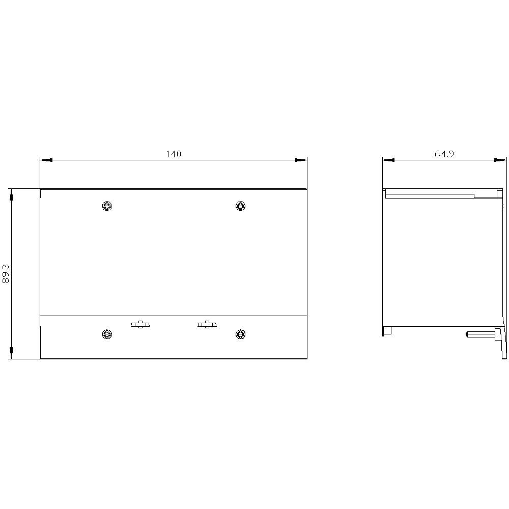 Technical Drawing of a Rectangular Box with Dimensions: Width 140 mm, Depth 64.9 mm, Height 83.3 mm. Front and Side View.