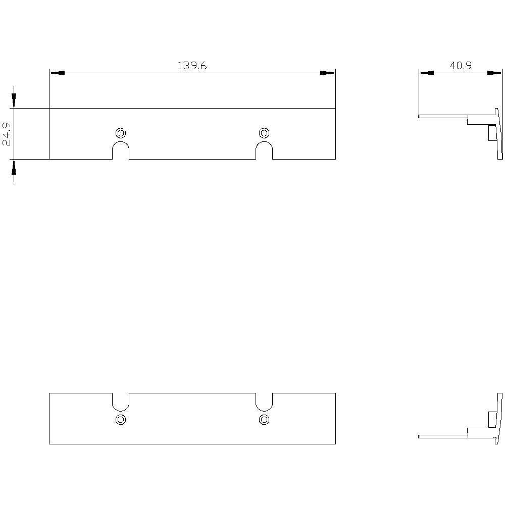 Technical drawing of a rectangular object with dimensions: Width 139.6 mm, Height 24.9 mm. Additional views show details.