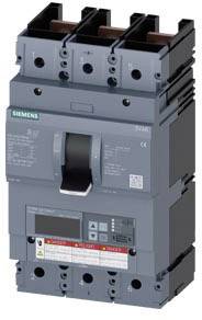 A three-pole circuit breaker with the logo of a well-known company. Suitable for protecting electrical systems against overload.