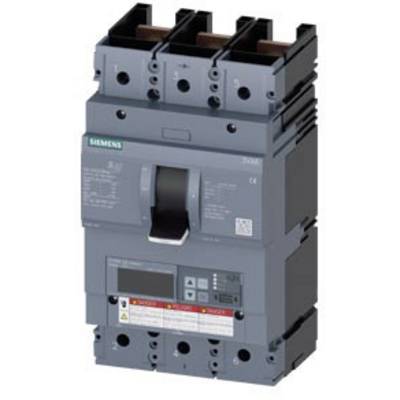 A three-pole circuit breaker with the logo of a well-known company. Suitable for protecting electrical systems against overload.