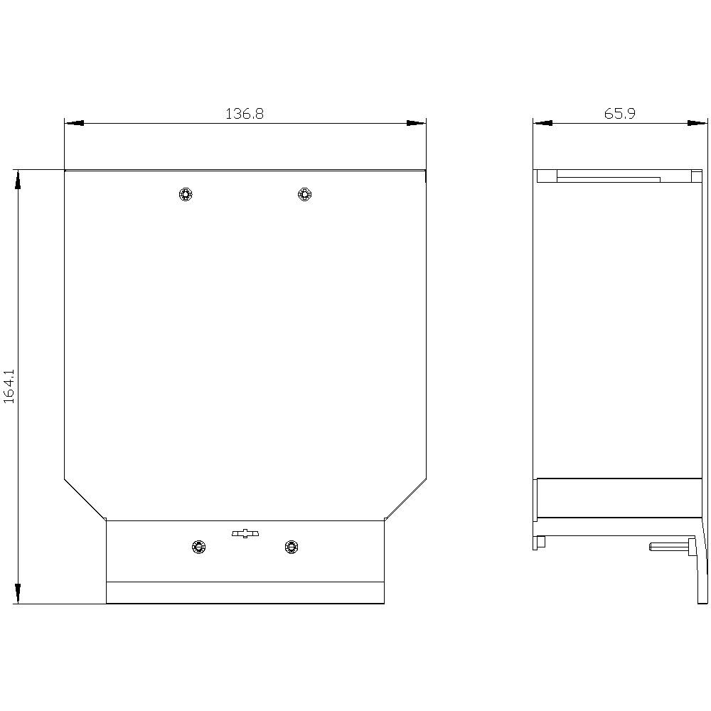 Technical drawing of a rectangular object with dimensions: Width 136.8, Height 164.1, Depth 65.9. Shows front and side view.