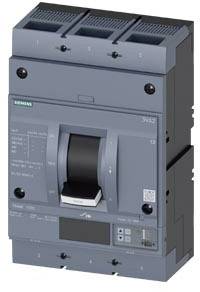 Industrial switching device with lever and display, suitable for electrical control and protection. Manufacturer's logo on the left side.