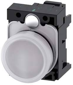 A round, grey push button mounted on a rectangular black base. Suitable for industrial applications or control panels.