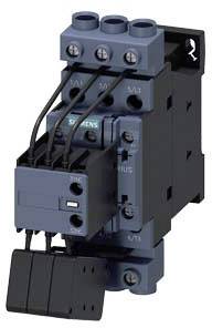 A blue and black electrical contactor with multiple terminals and cables, likely for industrial applications.
