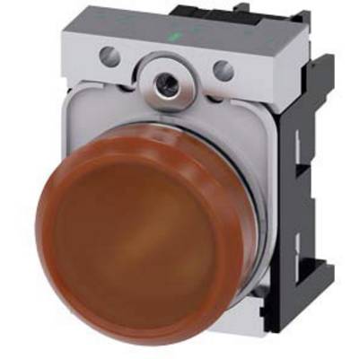'A round, red push button on a silver casing, mounted on a black frame, possibly part of a control system.'