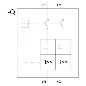 'Circuit diagram sketch of an electrical system. Shows connections and components such as switches and conductors with labelling Q, 1, 2, 5, 6.'