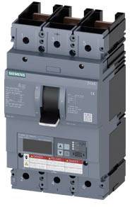 A grey Siemens circuit breaker with multiple terminals, identifiable by the labelling and control elements on the front panel.