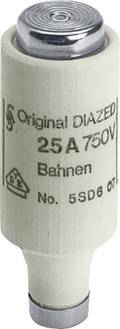 Fuse of the Diazed type with the label 'Original DIAZED 25A 750V Bahnen'.