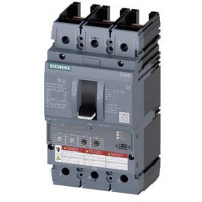 A Siemens circuit breaker viewed from above, grey, with a switch handle in the centre and several terminal connections at the top.