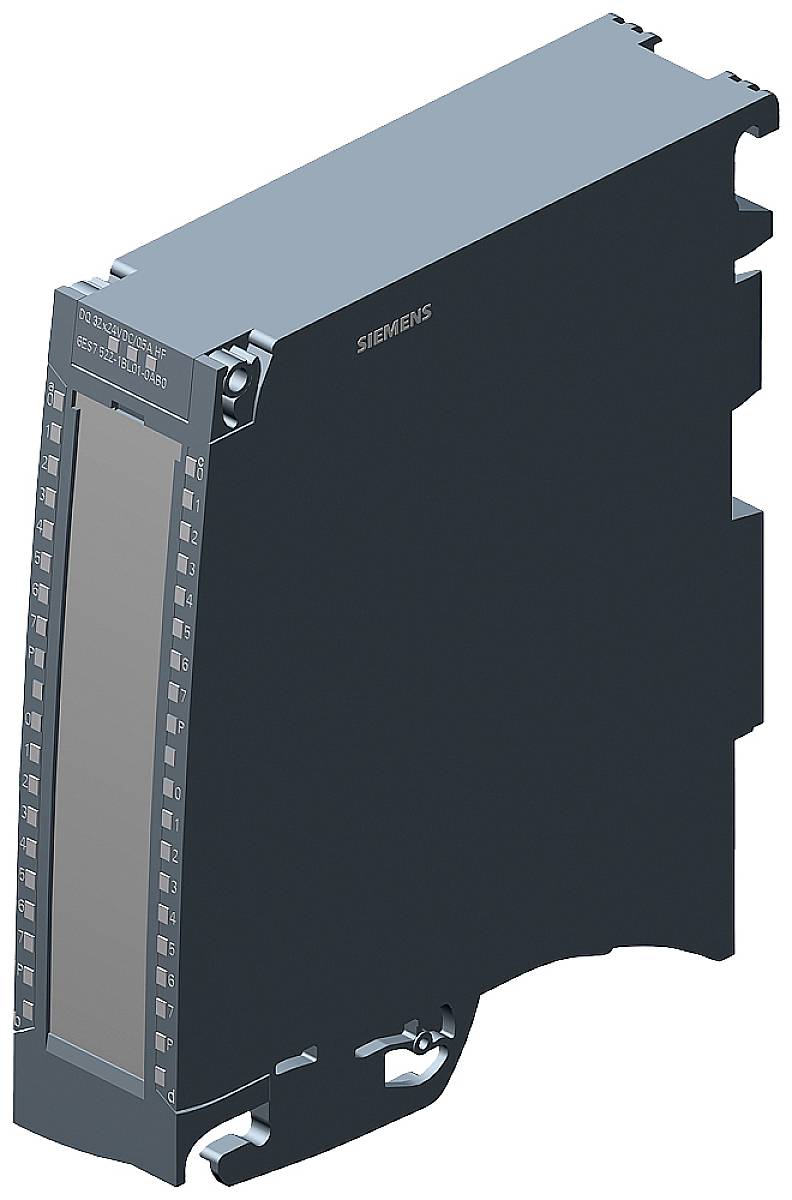 Siemens automation component, module with slim design and side-mounted terminal blocks; for industrial control applications.