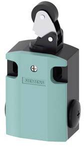 A green safety end switch with a black lever and two side mounting holes, typical for industrial applications.