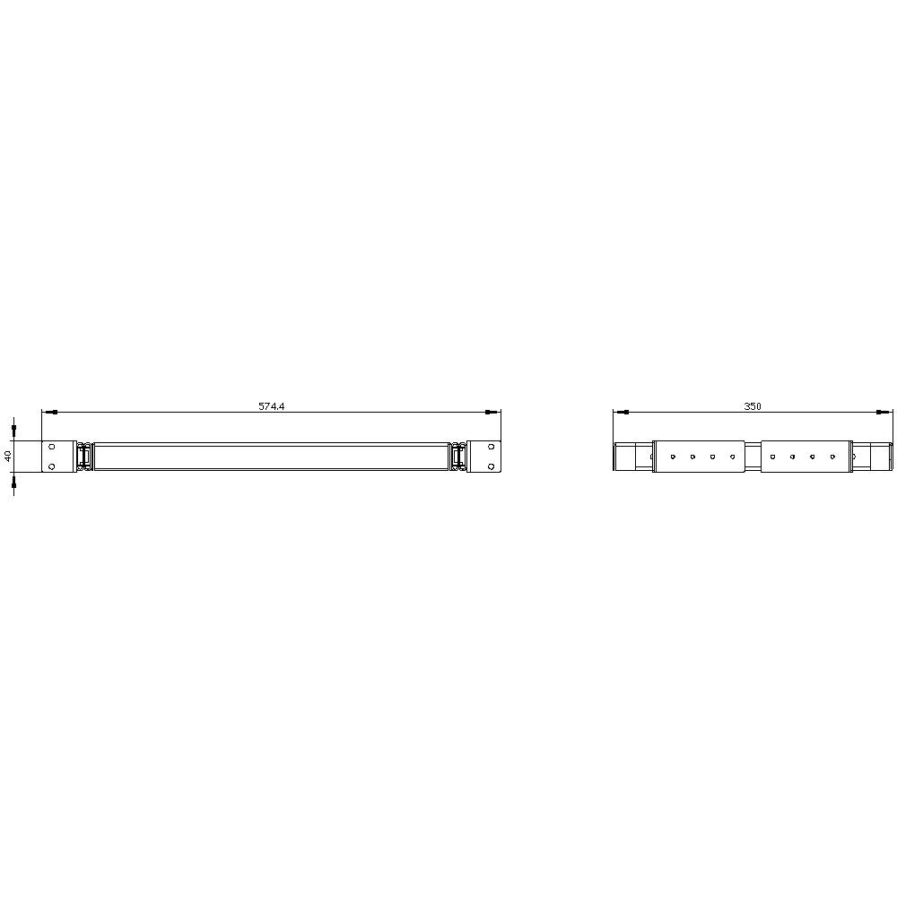 Technical Drawing of a Rectangular Metal Bar with Dimensions: Length 574.4 mm, Width 20 mm, Height 35 mm. Side View and Top View.