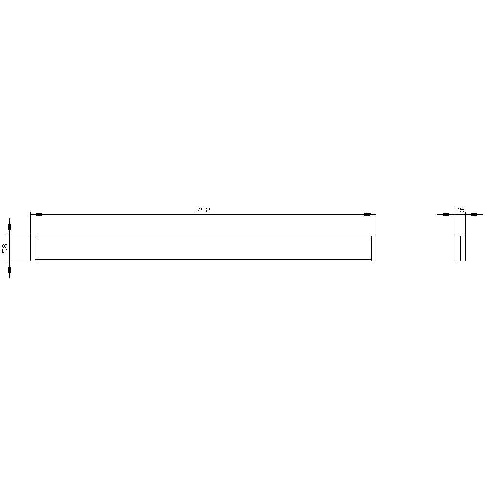 Technical drawing of a rectangular beam with dimensions: length 792 mm, width 25 mm, height 55 mm. Lines and dimensions shown.