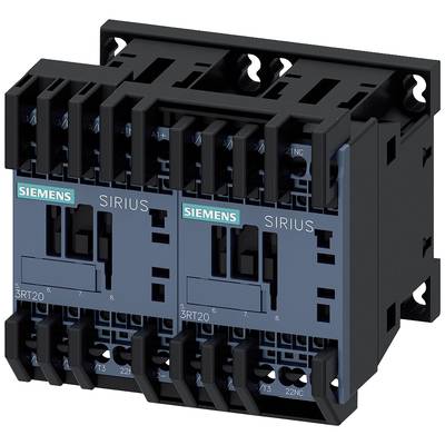 'Siemens SIRIUS' contactor, Model 3RT20, in Black and Blue. Double-row configuration for industrial electrical switching systems.