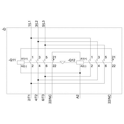 Industrial circuit diagram with connection lines between points, marked nodes (-Q11, A1, A2) and labelled terminals (1, 3, 5).