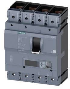 Grey Siemens circuit breaker with a lever in the centre and control buttons at the bottom, designed for industrial electrical applications.