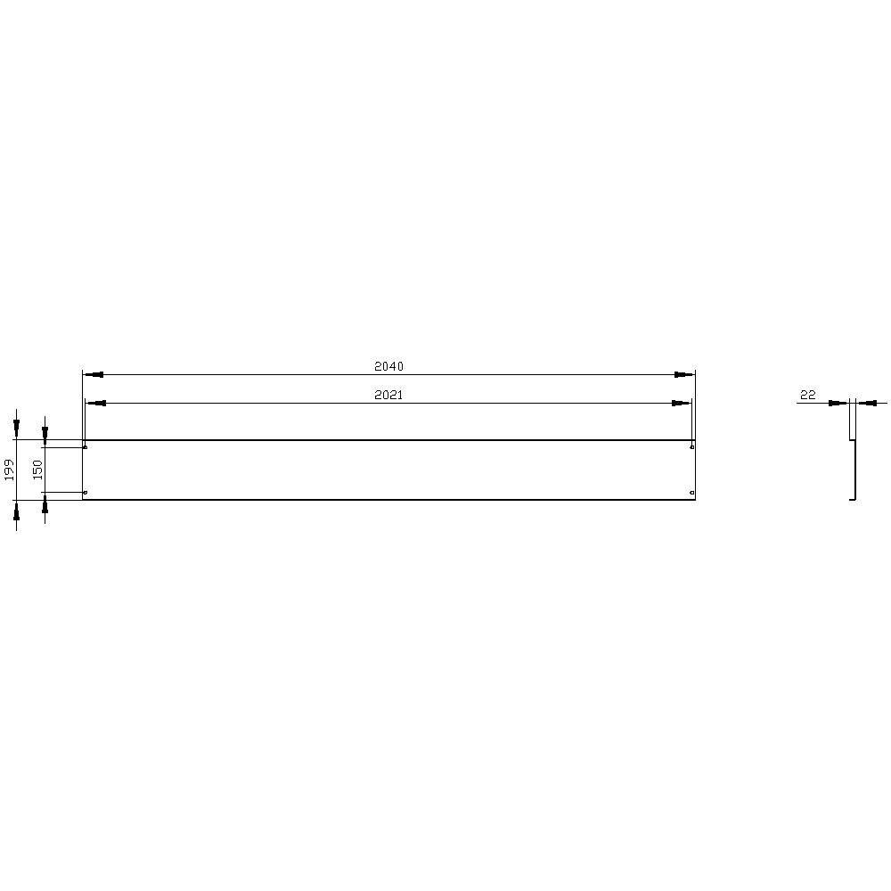 Technical drawing of a rectangular plate with dimensions: Length 2031 mm, Width 120 mm, Total length 2040 mm, Height 22 mm.