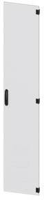 White door with black hinges and a black door handle in the centre, visible from a side view.