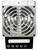 A metal fan in a rectangular housing with a visible protective grille and indicator light at the bottom.