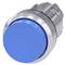 Blue round press button with silver rim and mounting elements, shown on a white background.