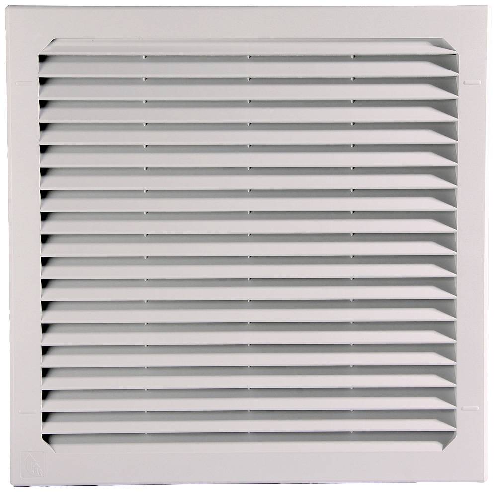 A white ventilation grille insert with horizontal louvres used for ventilation and air circulation.