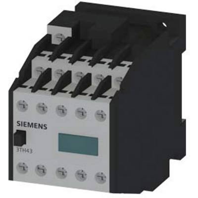 A Siemens contactor with three main terminals at the top and several screw terminals at the front, model number '3TH43' visible.