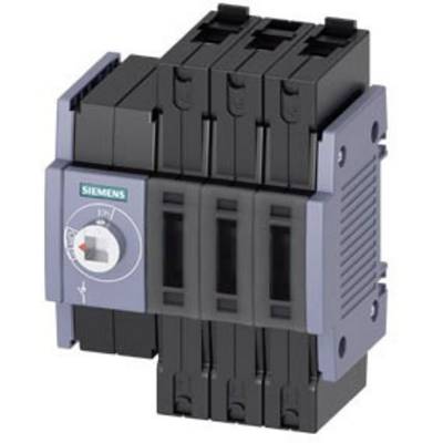 A three-pole electrical power switch by Siemens, black with grey side panels, for controlling and protecting electrical circuits.