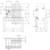 Technical drawing of a three-pole circuit breaker with front view, side view and top view. Dimensions in millimetres.