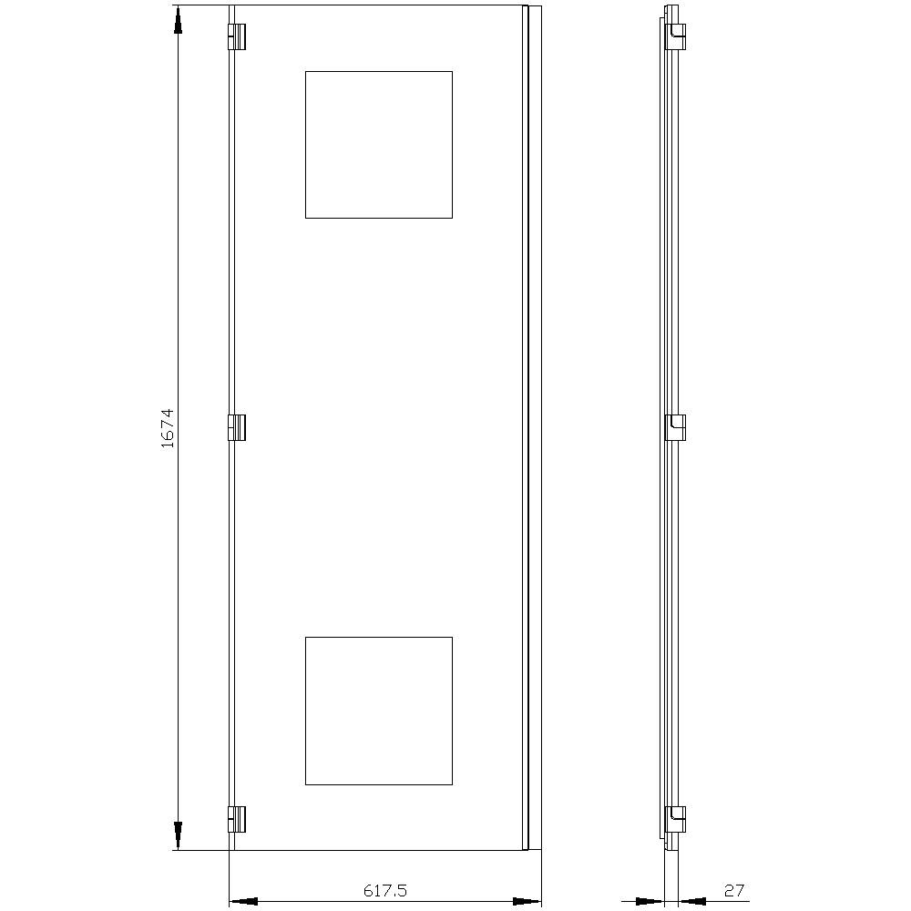 'Technical drawing of a rectangular, narrow element with dimensions: height 1571 mm, width 617.5 mm, thickness 27 mm.'