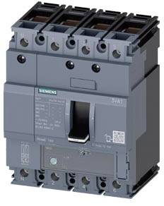 A grey Siemens circuit breaker with a toggle switch and technical information on the front panel.