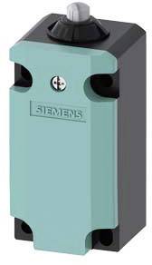 A rectangular, turquoise Siemens switch with a grey rotary knob on the top surface, mounted on a dark base.