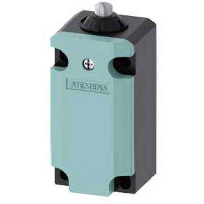 A rectangular, turquoise Siemens switch with a grey rotary knob on the top surface, mounted on a dark base.