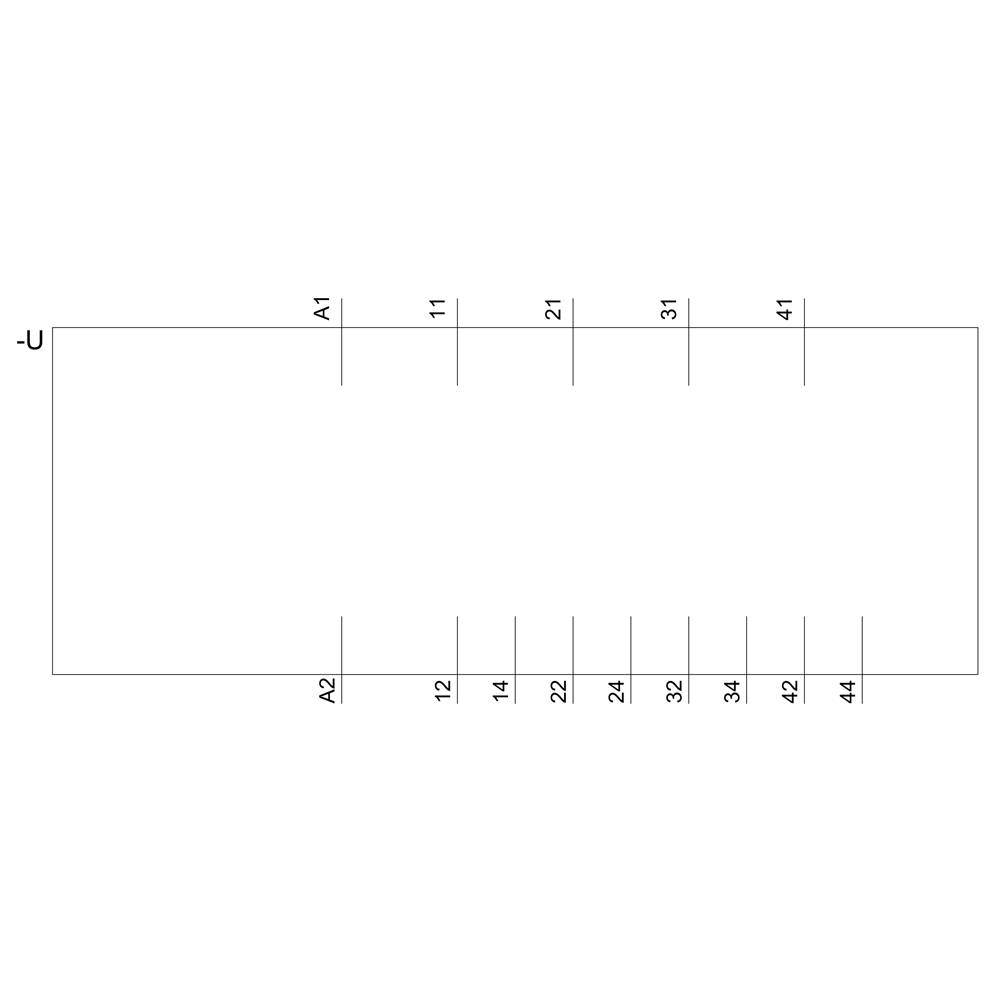 A rectangular spatial plan with numbered segments from A1 to 44, distributed across an axis from -U to 4.