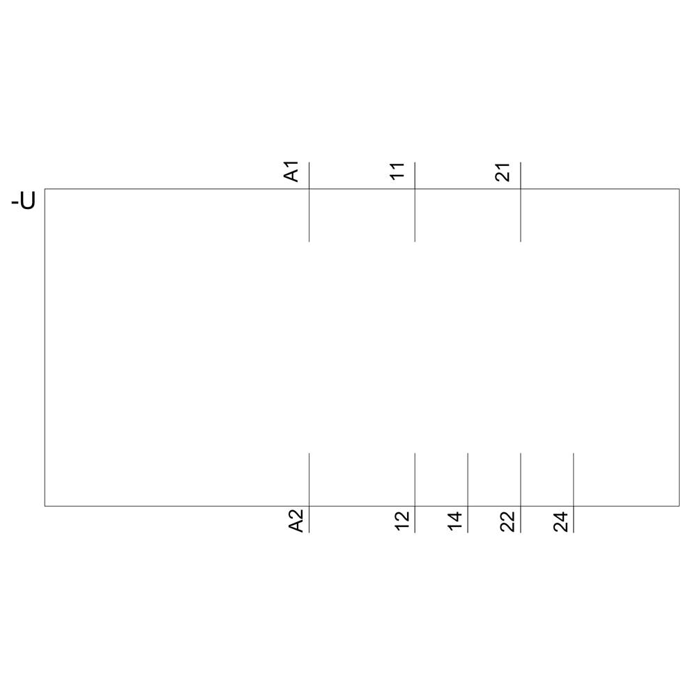 Diagram of a rectangular shape with marked points: A1, 11, 21 at the top; A2, 12, 14, 22, 24 at the bottom. '-U' on the left side.