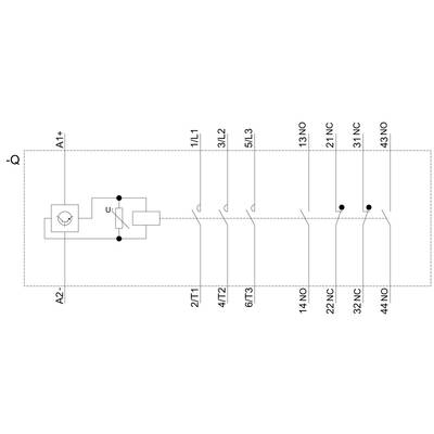 'Electrical circuit diagram with multiple circuits and contacts, numbered 1L1 to 44NO, showing connections between components.'