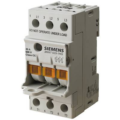 Circuit breaker viewed from the front, with the inscription 'DO NOT OPERATE UNDER LOAD'. Suitable for 30 A and 600 V.
