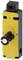 Yellow safety switching device with rotary handle and black border. Contains the Siemens logo. Device for securing machinery.