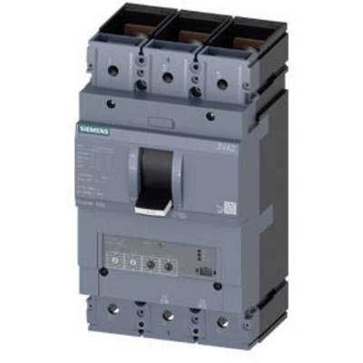 A grey Siemens electrical switch with a lever in the centre and multiple electrical connections at the top and bottom.