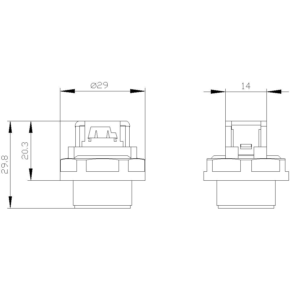 Technical drawing of a round switch with dimensions: diameter 29 mm and height 20.3 mm. Shows front view and side view.