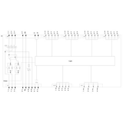Circuit diagram of a logical circuit with inputs on the left, logic block in the centre, and outputs on the right.